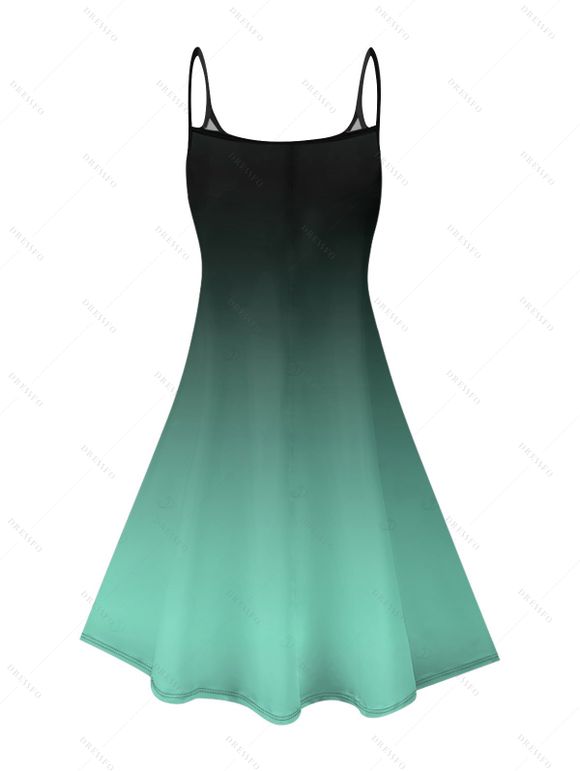 Robe de vacances ombrée à motif palmier, bretelles spaghetti, col en V, coupe trapèze, mini-robe débardeur décontractée - Vert profond XL | US 12