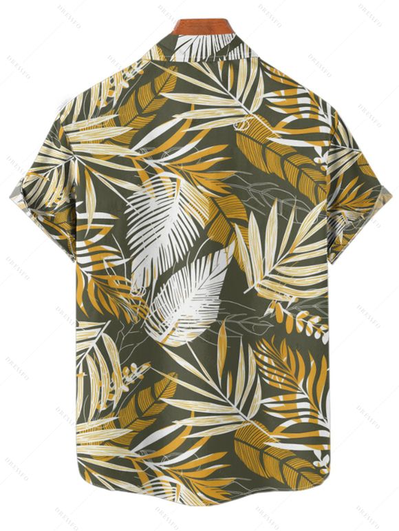 Vacation Couple Outfit Tropical Plant Leaf Pattern Ruched Bust Sweetheart Neck A Line Mini Dress and Button Up Shirt Beach Matching Outfit - Vert profond S | US 4