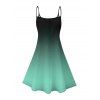 Robe de vacances ombrée à motif palmier, bretelles spaghetti, col en V, coupe trapèze, mini-robe débardeur décontractée - Vert profond M | US 6