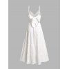 Robe de style romantique texturée de couleur unie, bretelles spaghetti réglables, nœud papillon dans le dos, robe longue de vacances trapèze - Blanc L | US 8-10