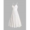 Robe de style romantique texturée de couleur unie, bretelles spaghetti réglables, nœud papillon dans le dos, robe longue de vacances trapèze - Blanc L | US 8-10