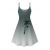 Robe de vacances à motif palmier ombré, bretelles spaghetti, col en V, coupe trapèze, mini-robe décontractée - Vert profond XXXXXL | US 20