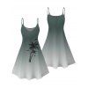 Robe de vacances à motif palmier ombré, bretelles spaghetti, col en V, coupe trapèze, mini-robe décontractée - Vert profond XXXXXL | US 20