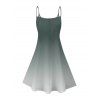 Robe de vacances à motif palmier ombré, bretelles spaghetti, col en V, coupe trapèze, mini-robe décontractée - Vert profond XXXXXL | US 20