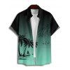 Chemise de vacances à motif palmier ombré pour homme, boutonnée, retroussée, manches courtes, décontractée - Vert profond L