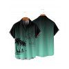 Chemise de vacances à motif palmier ombré pour homme, boutonnée, retroussée, manches courtes, décontractée - Vert profond L