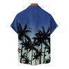 Chemise de vacances à imprimé palmier ombré pour homme, boutonnée, retroussée, manches courtes, décontractée - Bleu L