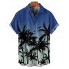 Chemise de vacances à imprimé palmier ombré pour homme, boutonnée, retroussée, manches courtes, décontractée - Bleu L