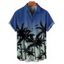 Chemise de vacances à imprimé palmier ombré pour homme, boutonnée, retroussée, manches courtes, décontractée - Bleu L