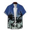 Chemise de vacances à imprimé palmier ombré pour homme, boutonnée, retroussée, manches courtes, décontractée - Bleu L