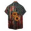 Chemise homme à imprimé tournesol et drapeau américain, style vintage, pour le jour de l'indépendance, boutonnée, retroussée, manches courtes, style patriotique - Noir 5XL
