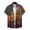 Chemise homme à imprimé tournesol et drapeau américain, style vintage, pour le jour de l'indépendance, boutonnée, retroussée, manches courtes, style patriotique - Noir 5XL