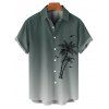 Chemise de vacances à motif palmier ombré pour homme, boutonnée, retroussée, manches courtes, décontractée - Vert profond L