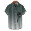 Chemise de vacances à motif palmier ombré pour homme, boutonnée, retroussée, manches courtes, décontractée - Vert profond L