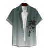 Chemise de vacances à motif palmier ombré pour homme, boutonnée, retroussée, manches courtes, décontractée - Vert profond L