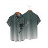 Chemise de vacances à motif palmier ombré pour homme, boutonnée, retroussée, manches courtes, décontractée - Vert profond L