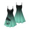 Robe de vacances ombrée à motif palmier, bretelles spaghetti, col en V, coupe trapèze, mini-robe débardeur décontractée - Vert profond XXXXXL | US 20