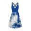 Robe de vacances à motif floral et feuilles, couleur contrastée, croisée, surplis, ceinture, décolleté plongeant, ligne A, robe mi-longue décontractée - Bleu XL | US 12