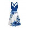 Robe de vacances à motif floral et feuilles, couleur contrastée, croisée, surplis, ceinture, décolleté plongeant, ligne A, robe mi-longue décontractée - Bleu XL | US 12