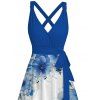 Robe de vacances à motif floral et feuilles, couleur contrastée, croisée, surplis, ceinture, décolleté plongeant, ligne A, robe mi-longue décontractée - Bleu XL | US 12