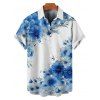 Chemise de vacances à motif floral et feuilles pour homme, boutonnée, retroussée, manches courtes, décontractée - Bleu L
