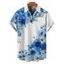 Chemise de vacances à motif floral et feuilles pour homme, boutonnée, retroussée, manches courtes, décontractée - Bleu L