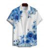 Chemise de vacances à motif floral et feuilles pour homme, boutonnée, retroussée, manches courtes, décontractée - Bleu L