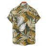 Chemise de vacances à imprimé feuilles tropicales pour homme, boutonnée, retroussée, manches courtes, pour la plage - Vert profond L