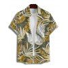 Chemise de vacances à imprimé feuilles tropicales pour homme, boutonnée, retroussée, manches courtes, pour la plage - Vert profond L