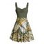Robe de vacances à motif de feuilles tropicales, buste froncé, ceinture, col en cœur, mini robe de plage trapèze - Vert profond XXXXXL | US 20