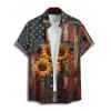 Vintage Independence Day Couple Outfit Sunflower American Flag Print Ruched Bust Belt Sweetheart Neck Dress and Button Up Shirt Patriotic Matching Outfit - Noir S | US 4
