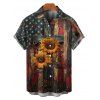 Vintage Independence Day Couple Outfit Sunflower American Flag Print Ruched Bust Belt Sweetheart Neck Dress and Button Up Shirt Patriotic Matching Outfit - Noir S | US 4
