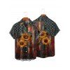 Vintage Independence Day Couple Outfit Sunflower American Flag Print Ruched Bust Belt Sweetheart Neck Dress and Button Up Shirt Patriotic Matching Outfit - Noir S | US 4