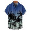 Vacation Couple Outfit Ombre Palm Tree Pattern Ruched Bust Belt Sweetheart Neck Dress and Button Up Shirt Casual Matching Outfit - Bleu S | US 4