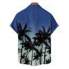 Vacation Couple Outfit Ombre Palm Tree Pattern Ruched Bust Belt Sweetheart Neck Dress and Button Up Shirt Casual Matching Outfit - Bleu S | US 4