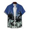 Vacation Couple Outfit Ombre Palm Tree Pattern Ruched Bust Belt Sweetheart Neck Dress and Button Up Shirt Casual Matching Outfit - Bleu S | US 4