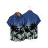Vacation Couple Outfit Ombre Palm Tree Pattern Ruched Bust Belt Sweetheart Neck Dress and Button Up Shirt Casual Matching Outfit - Bleu S | US 4
