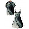 Vacation Couple Outfit Abstract Print Spaghetti Strap V Neck A Line Mini Tank Dress and Button Up Shirt Casual Matching Outfit - Noir S | US 4