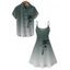 Vacation Couple Outfit Ombre Palm Tree Pattern Spaghetti Strap V Neck A Line Mini Tank Dress and Button Up Shirt Casual Matching Outfit - Vert profond S | US 4