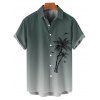Vacation Couple Outfit Ombre Palm Tree Pattern Spaghetti Strap V Neck A Line Mini Tank Dress and Button Up Shirt Casual Matching Outfit - Vert profond S | US 4