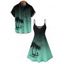 Vacation Couple Outfit Palm Tree Pattern Ombre Spaghetti Strap V Neck A Line Mini Tank Dress and Button Up Shirt Casual Matching Outfit - Vert profond S | US 4