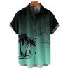 Vacation Couple Outfit Palm Tree Pattern Ombre Spaghetti Strap V Neck A Line Mini Tank Dress and Button Up Shirt Casual Matching Outfit - Vert profond S | US 4