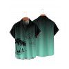 Vacation Couple Outfit Palm Tree Pattern Ombre Spaghetti Strap V Neck A Line Mini Tank Dress and Button Up Shirt Casual Matching Outfit - Vert profond S | US 4