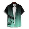 Vacation Couple Outfit Palm Tree Pattern Ombre Spaghetti Strap V Neck A Line Mini Tank Dress and Button Up Shirt Casual Matching Outfit - Vert profond S | US 4