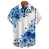 Vacation Couple Outfit Floral Leaf Pattern Contrast Color Crossover Surplice Belt Dress and Button Up Shirt Casual Matching Outfit - Bleu S | US 4