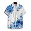 Vacation Couple Outfit Floral Leaf Pattern Contrast Color Crossover Surplice Belt Dress and Button Up Shirt Casual Matching Outfit - Bleu S | US 4