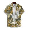 Vacation Couple Outfit Tropical Plant Leaf Pattern Ruched Bust Belt Sweetheart Neck A Line Mini Dress and Button Up Shirt Beach Matching Outfit - Vert profond S | US 4