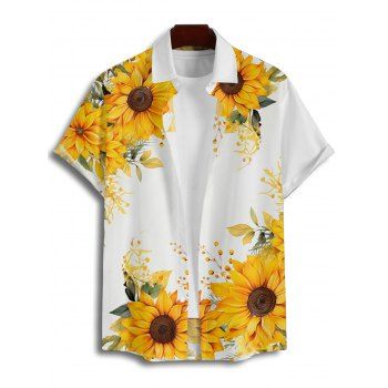 Vacation Couple Outfit Sunflower Leaf Pattern Ruched Bust Belt Sweetheart Neck Dress and Button Up Shirt Casual Matching Outfit