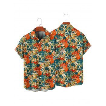 Men's Allover Flower Print Roll Up Sleeve Shirt Button Up Short Sleeve Shirt