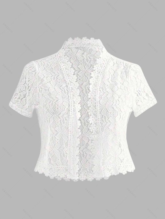 Cardigan en dentelle, kimono court au crochet avec cape transparente - Blanc L | US 8-10